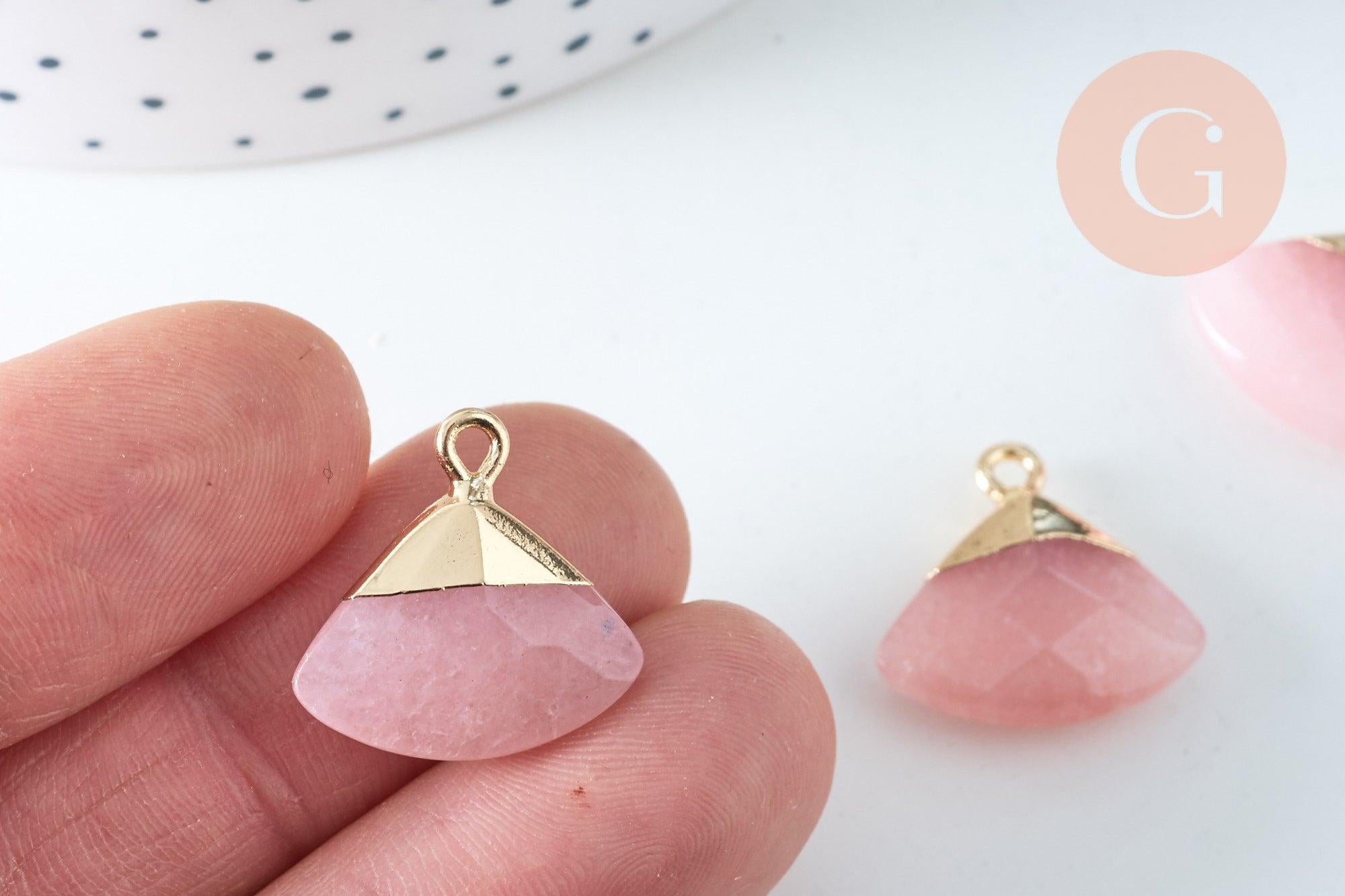 Pendentif triangle jade rose facettes 20mm,pendentif bijoux, pendentif pierre, jade naturel,jade bleu,pendentif jade, x1, G3065