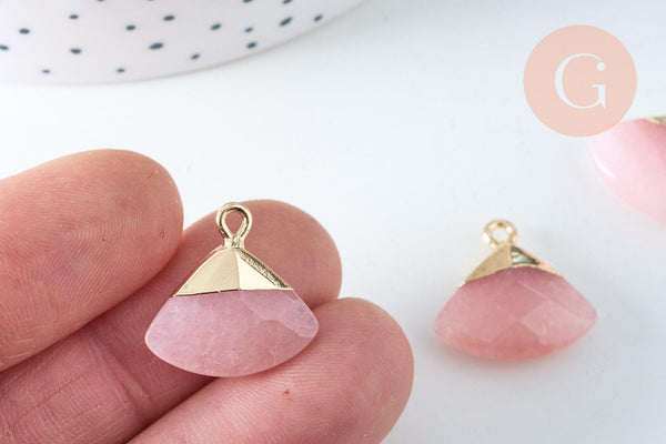 Pendentif triangle jade rose facettes 20mm,pendentif bijoux, pendentif pierre, jade naturel,jade bleu,pendentif jade, x1, G3065