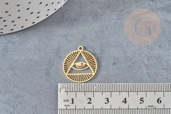 Pendentif triangle oeil protecteur acier 201 inoxydable dore 22mm, x1 (G4607)