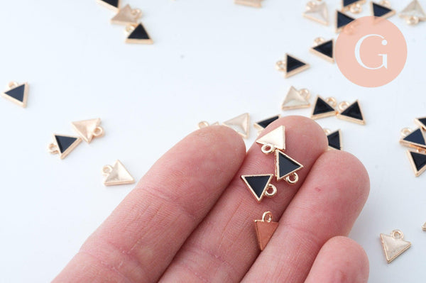 Pendentif triangle plein zamac doré émail noir 10mm,pendentif doré pour création de bijoux,x 5 G6106
