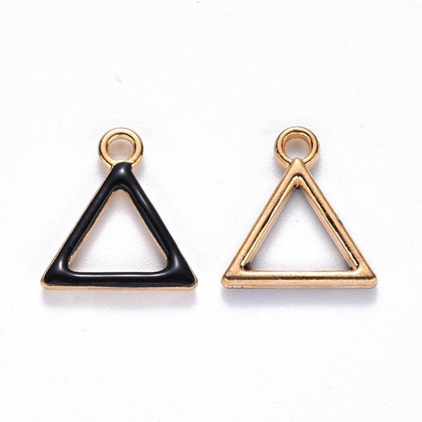 Pendentif triangle zamac doré émail noir 15mm,pendentif doré pour création de bijoux, x5 G6086