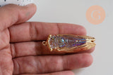 Pendentif verre doré cigale 53-55mm fer doré, x1 (G6379)