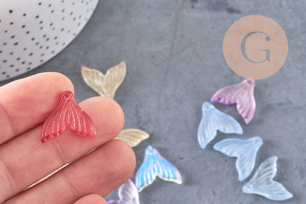Pendentif verre multicolore queue de poisson 19.5mm, x10 (G4080)