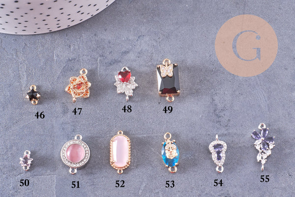 Pendentif verre pierre résine druzy zamac doré 10.5-26mm, x1 (G6415)