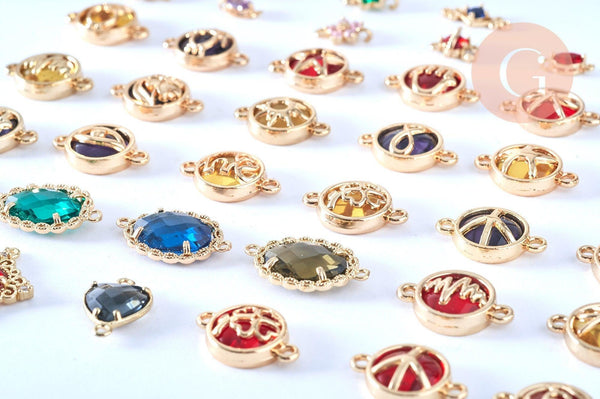 Pendentif verre pierre résine druzy zamac doré 10.5-26mm, x1 (G6415)