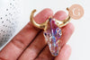 Pendentif verre tête de vache fer doré 40x60mm, x1 (G6384)
