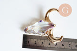 Pendentif verre tête de vache fer doré 40x60mm, x1 (G6384)