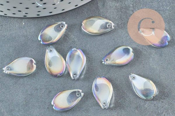 Pendentif verre transparent irisé goutte,pendentif verre, 16mm,x10 (G4145)