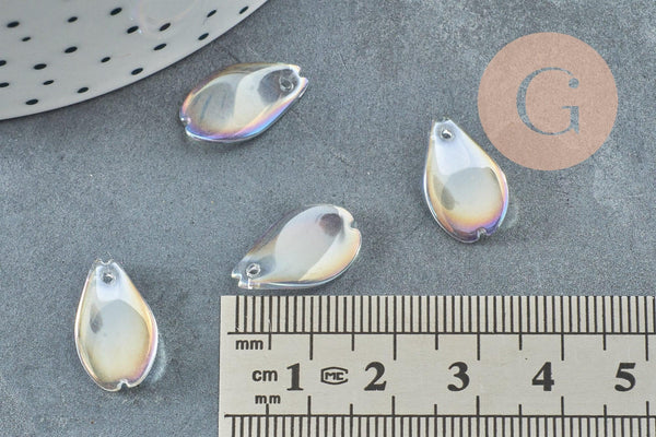 Pendentif verre transparent irisé goutte,pendentif verre, 16mm,x10 (G4145)