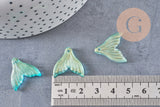 Pendentif verre turquoise queue de poisson 19x19.5mm, x10 (G6290)