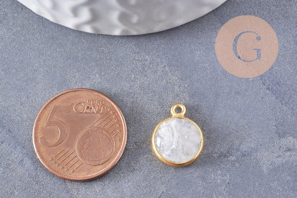 Pendentif visage de lune pierre de lune naturelle argent 925 doré 18K 19mm, pendentif amulette pierre naturelle x1 (G9873)