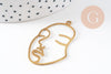 Pendentif visage laiton brut, fournitures pour bijoux, laiton brut ,bijoux moderne,43x26mm, x1, G3183