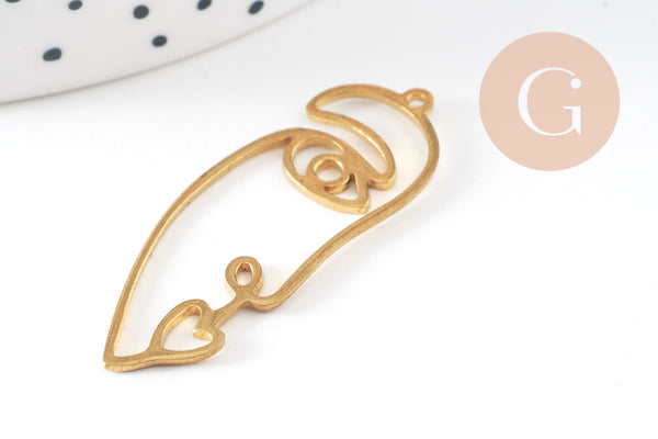 Pendentif visage laiton brut, fournitures pour bijoux, laiton brut,pendentif minimaliste ,bijoux moderne, x1,41x15mm,G3243