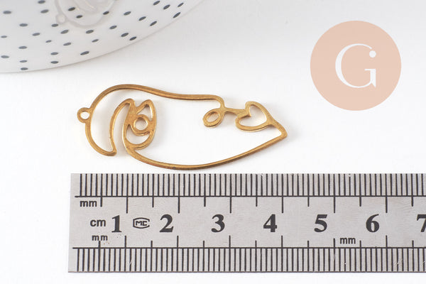 Pendentif visage laiton brut, fournitures pour bijoux, laiton brut,pendentif minimaliste ,bijoux moderne, x1,41x15mm,G3243