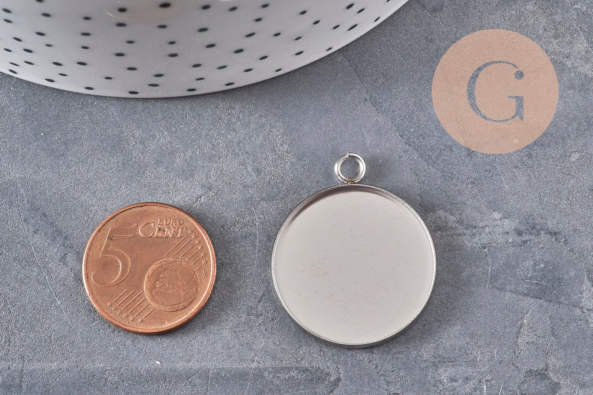 Pendentifs Supports cabochons ronds acier 304 inoxydable platine 25mm, x5 (G11126)