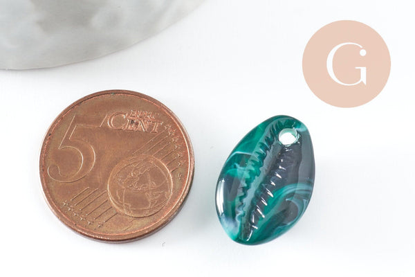 Pendentifs coquillage cauri vert marbré perle acrylique 19mm, x10 (G1228)