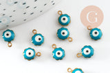 Pendentifs doré Fleur émail bleu, mauvais oeil, laitondoré, pendentif chance, 9mm, x10 G1574