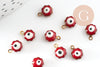 Pendentifs doré Fleur émail rouge, mauvais oeil, laiton doré, pendentif chance, 9mm, x10 G1576