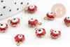 Pendentifs doré Fleur émail rouge, mauvais oeil, laiton doré, pendentif chance, 9mm, x10 G1576