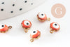 Pendentifs doré Fleur oeil protecteur émail orange 9mm, x10 (G0811)