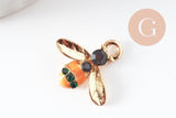 Pendentifs doré abeille émaillé pendentif insecte métal doré 15mm, x5 (G3182)