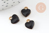 Pendentifs doré cœur émail noir, pendentif coeur, laiton brut, pendentif amour,10mm, x10 G3571
