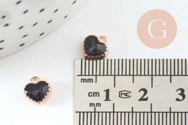 Pendentifs doré cœur émail noir, pendentif coeur, métal doré, pendentif amour, 8mm, x10 G1883