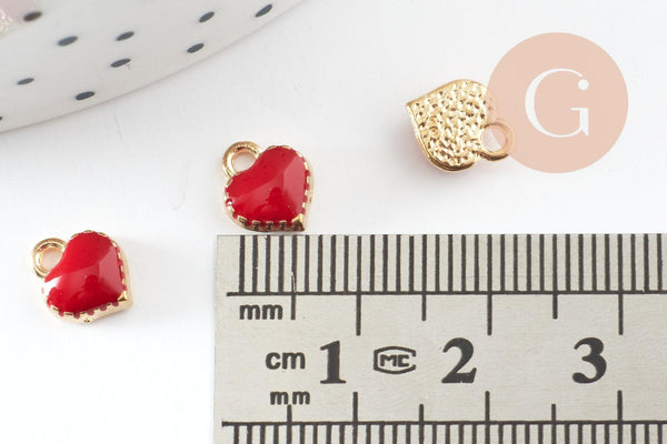 Pendentifs doré cœur émail rouge, pendentif coeur, métal doré, pendentif amour,8mm, x10 G4617