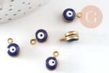 Pendentifs doré émail bleu marine, mauvais oeil, laiton doré, pendentif chance,création bijoux,10mm, x10 G2980