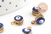 Pendentifs doré émail bleu marine, mauvais oeil, laiton doré, pendentif chance,création bijoux,10mm, x10 G2980