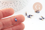 Pendentifs doré goutte Fleur émail bleu foncé, mauvais oeil, laiton doré, pendentif chance, 9mm, x10 G3560