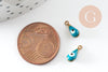 Pendentifs doré goutte émail bleu turquoise, mauvais oeil, laiton doré, pendentif chance,création bijoux,9mm, x10 G3327