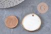 Pendentifs dorés ronds coquillage naturel en nacre blanche 30mm, création bijoux coquillage x2 (G1843)