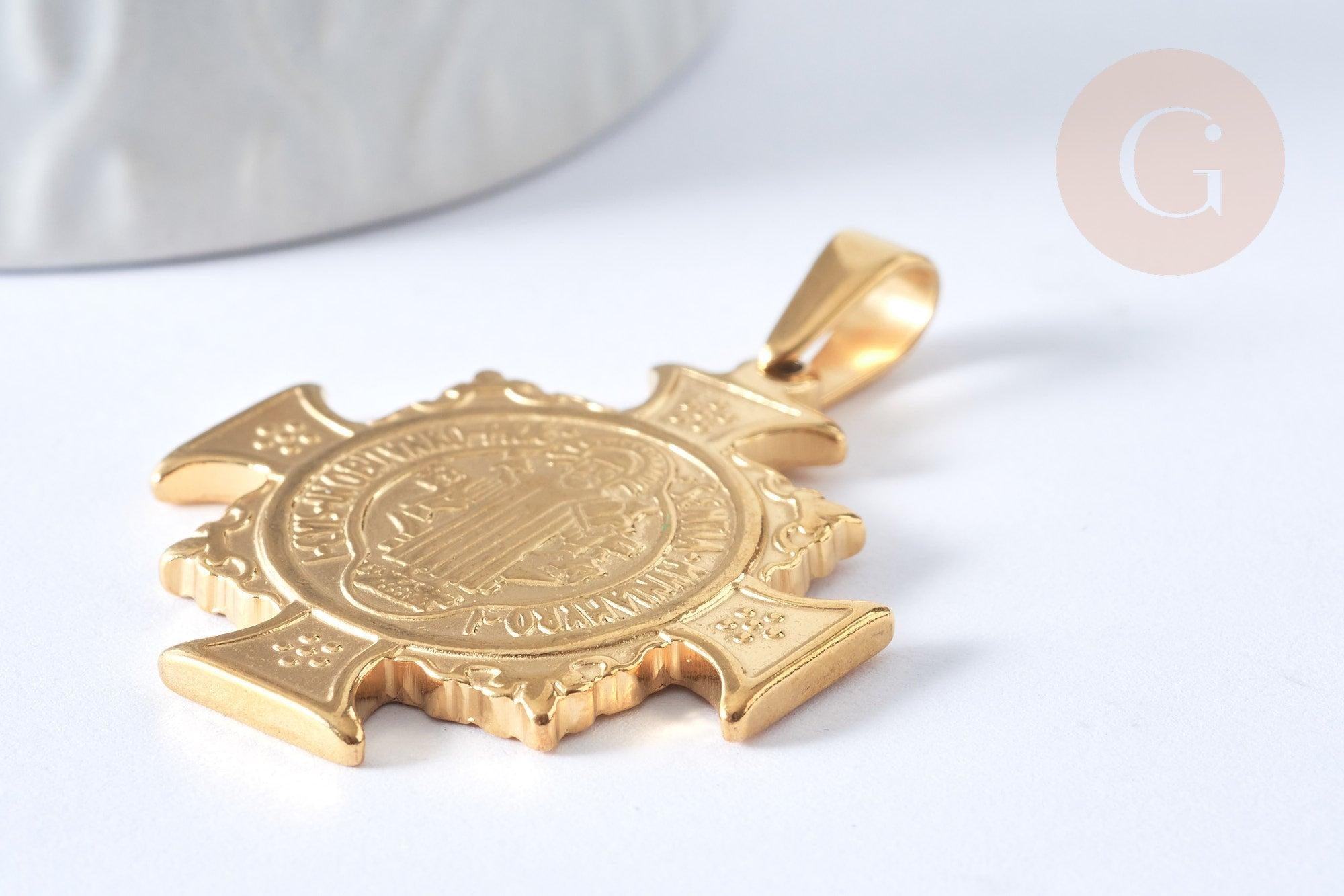 Pendentifs en acier inoxydable saint Benoit, création bijou acier inoxydable, 39mm, x1 G4608