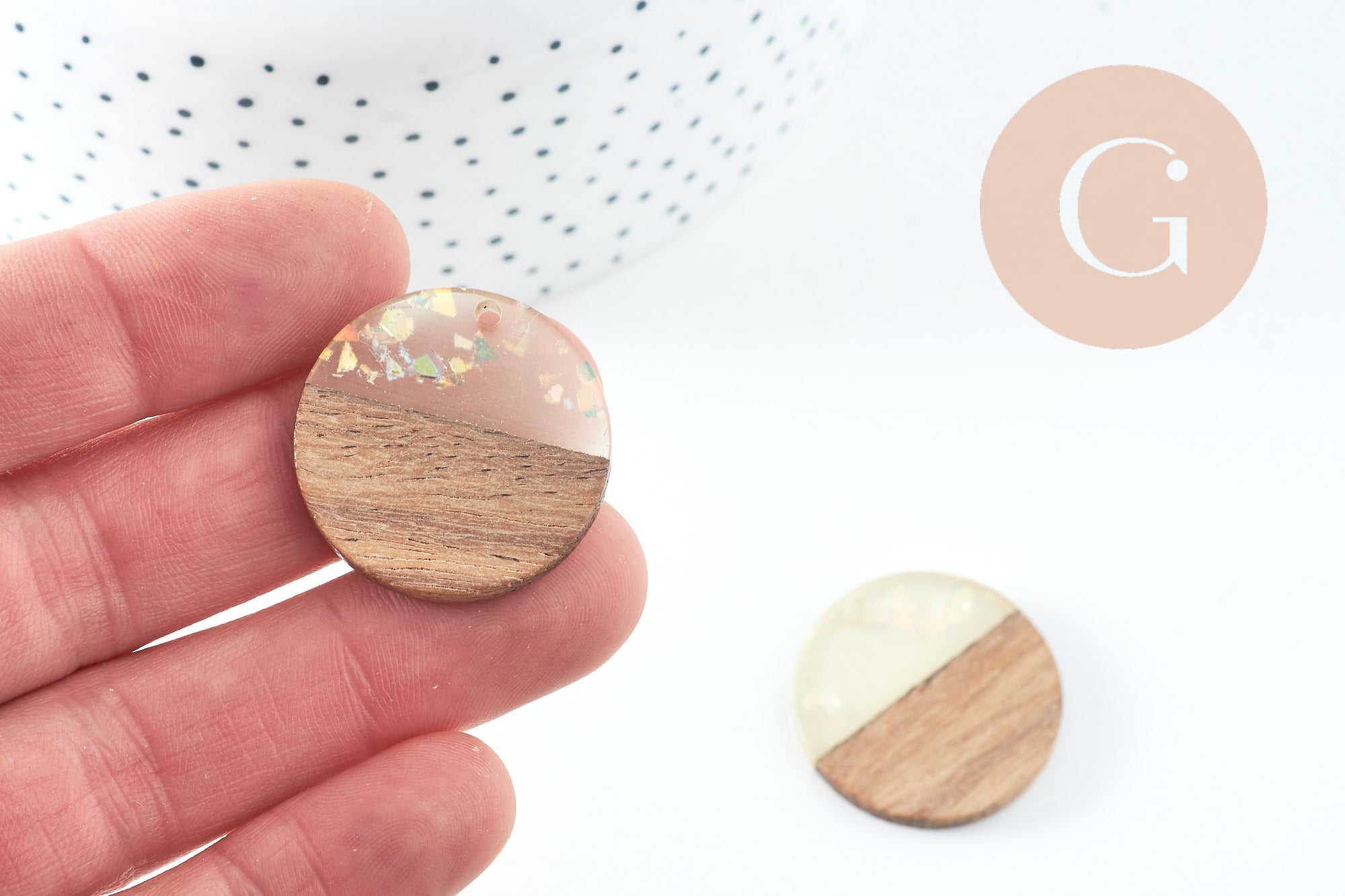 Pendentifs en bois de noyer résine iridescente, perle bois naturel, Perle géométrique,perle rectangle,création bijoux bois,28mm,x2 G4384