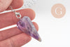 Pendule radiesthésie améthyste naturel chaine argentée, pendule magnétisme, litotherapie,création bijoux,23cm, x1 (G6737)