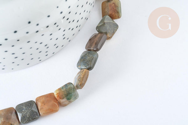 Perle Carrée agate indienne facettes 12mm, bijoux pierre naturelle, le fil de 20cm (G5883)