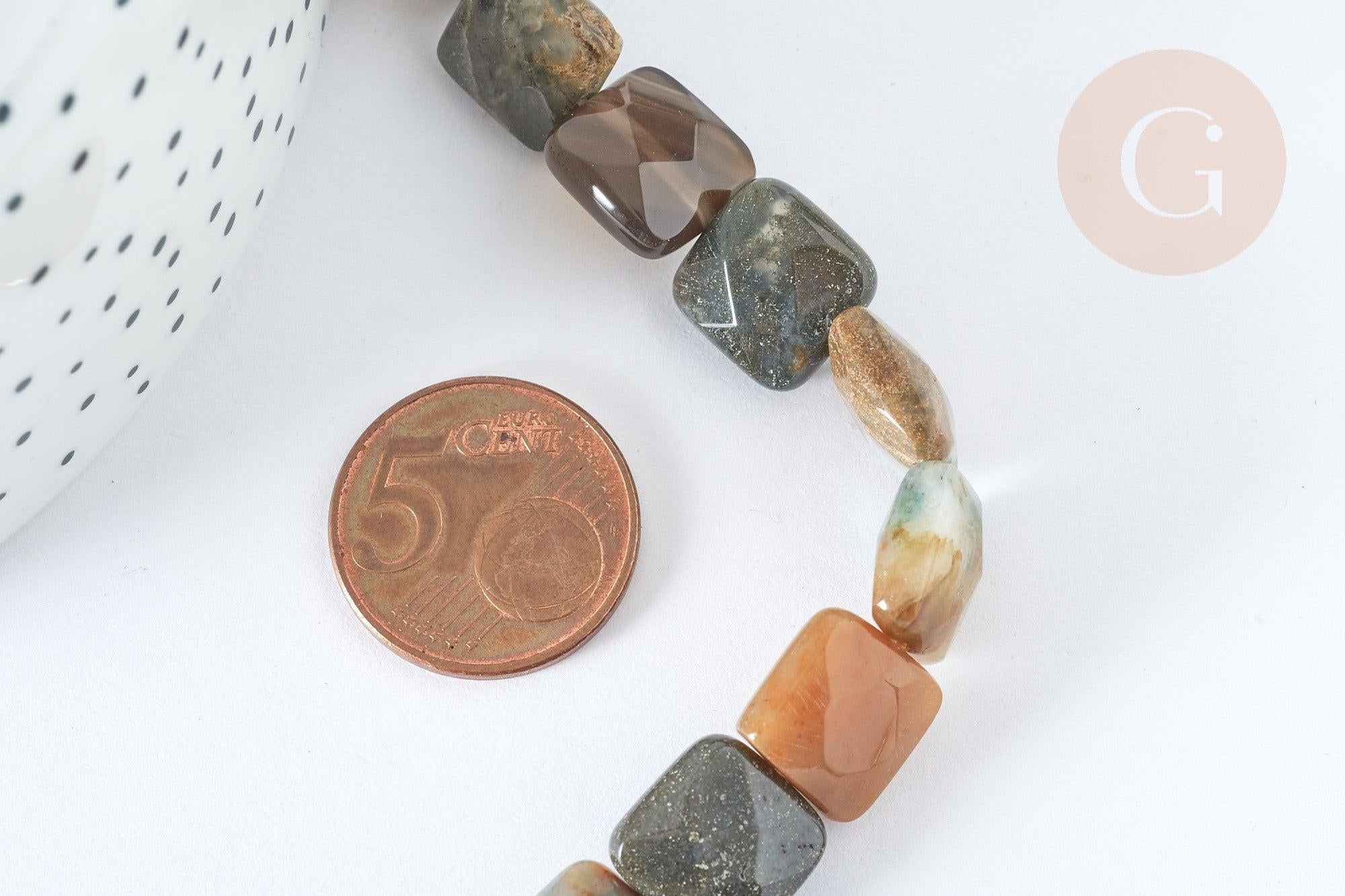 Perle Carrée agate indienne facettes 12mm, bijoux pierre naturelle, le fil de 20cm (G5883)