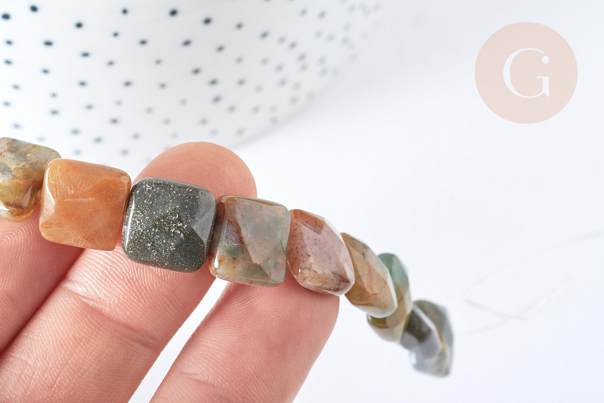 Perle Carrée agate indienne facettes 12mm, bijoux pierre naturelle, le fil de 20cm (G5883)