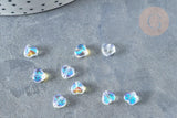 Perle Coeur verre bleu blanc transparent 6mm, des perles en verre, x10 (G8040)