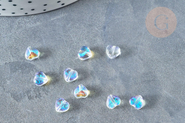 Perle Coeur verre bleu blanc transparent 6mm, des perles en verre, x10 (G8040)