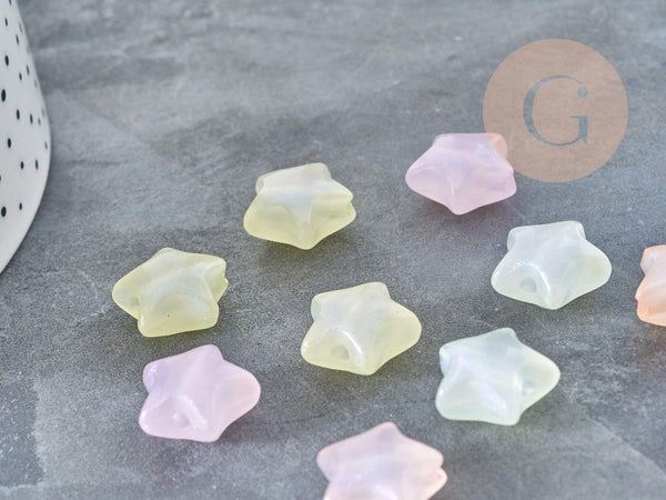 Perle Etoile Acrylique pailletée multicolore pastels 14mm, perles phosphorescentes pour création bijoux DIY, x10 G9030