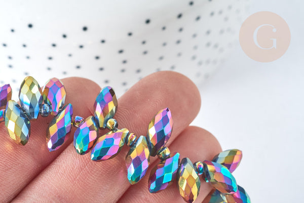 Perle Goutte hématite de synthèse 13x6mm, x1 fil de 41cm (G7405)