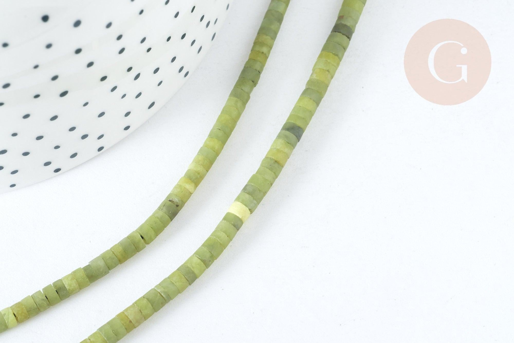 Perle Heishi jade vert 4mm, bijou en pierre naturelle,jade vert naturel, perle en pierre, fil de 44cm, x1 (G7225)