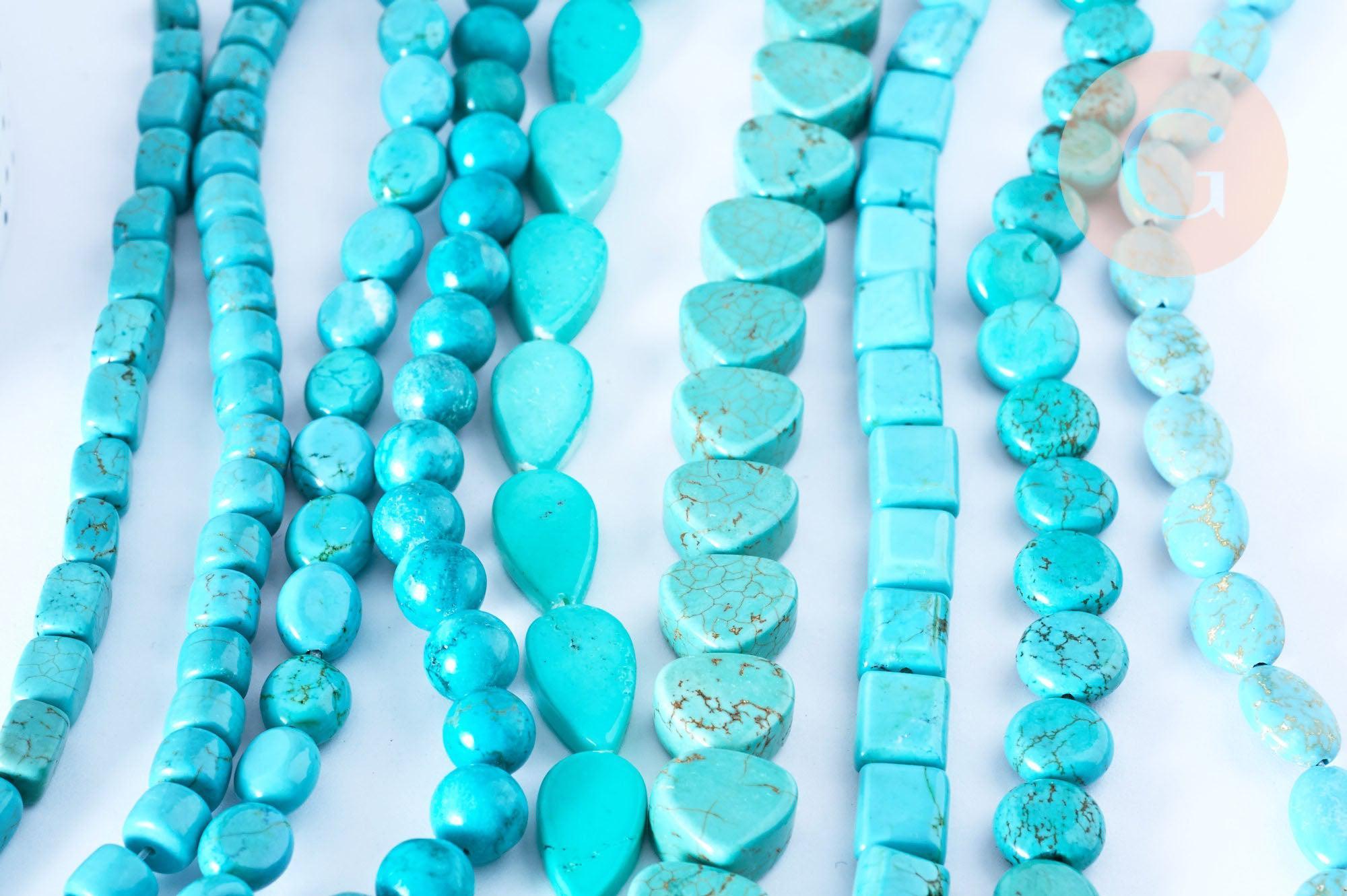 Perle Howlite teintée turquoise foncé naturelle formes mixtes 5-30mm,le fil de 40cm, x1 (G7513)