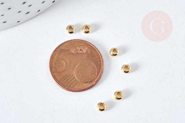 Perle Intercalaire donut acier 304 doré lisse 4x2mm, x10 (G8480)
