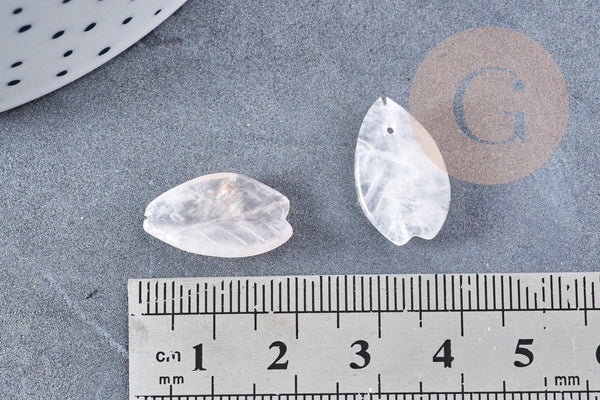 Perle Pendentif feuille quartz rose naturelle 19.5mm, pendentif pierre ,x1 (G8729)