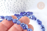 Perle Porcelaine Cœur bleu foncé irisé 15.7mm, x1 fil de 36cm (G7444)