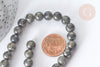 Perle Pyrite Ronde naturelle grise-dorée 8mm, pierre naturelle, x1 fil de 20cm (G7868)