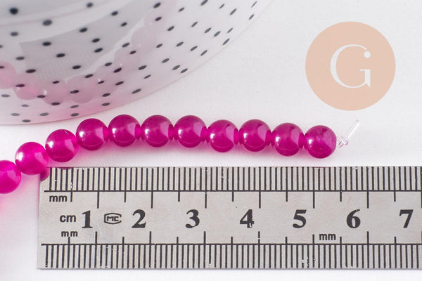Perle Ronde Jade naturel teinté rose fuchsia 6mm, fil de 37.5cm x1 (G10196)